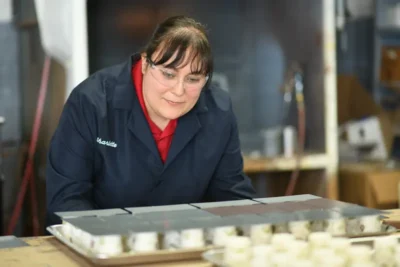 Lab worker looking at samples